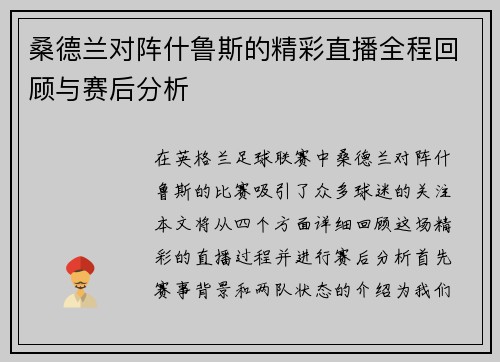 桑德兰对阵什鲁斯的精彩直播全程回顾与赛后分析